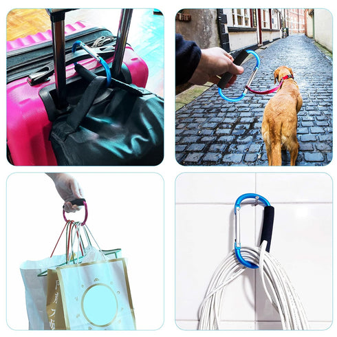 4 Pack Large Carabiner 5.5" D Style Click and Carry Bag Carrier Stroller Hooks(Light Blue and Rose red)...
