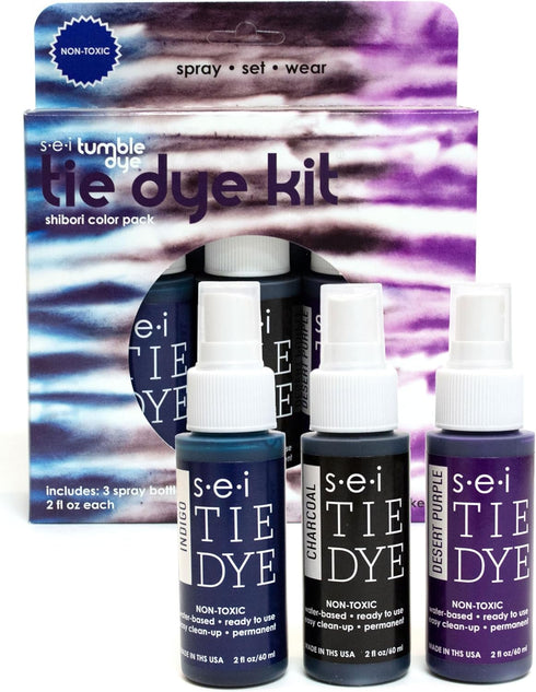 S.E.I. Shibori Tie Dye Kit 3 Pack: Pre-Mixed Spray Tie Dye Kit, Easy-to-Use, Non-Toxic Fabric Dye in Indigo, Purple, and Black, Shake and Spray...