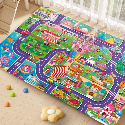 Oriate Kids Toy Dream Play Mat, Princess Castle Girls Pink Kids Playmat, Parent-Kid Interaction Pretend Game Mat for Playroom Classroom Bedroom Fl...