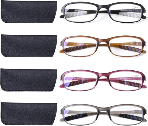 DOOViC 4 Pack Computer Reading Glasses Blue Light Blocking Anti Eyestrain Flexible Lightweight Readers for Women Men 1.0 Strength...