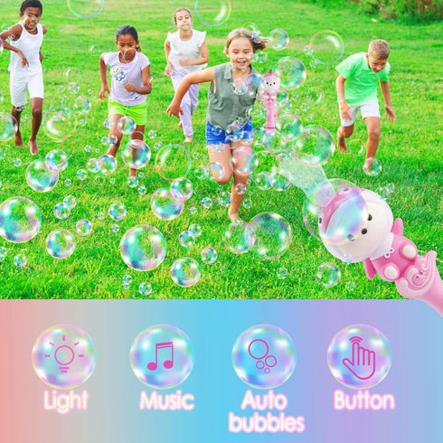 Cute Bubble Wand Machine for Kids,Automatic Electric Cartoon Musical Light USB Rechargeable Bubble Maker with 2 Bubble Solutions for Outdoor,Bubbl...