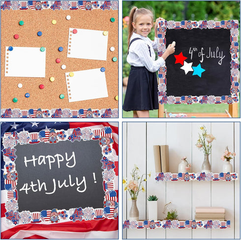 4th of July Bulletin Board Border, 65.6Ft Red Blue White Patriotic Borders for Bulletin Board Patriotic Gnome Star Trim Border Roll for Independen...