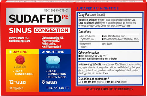 Sudafed PE Day and Night Sinus Pressure & Congestion Tablets, 20 Count...
