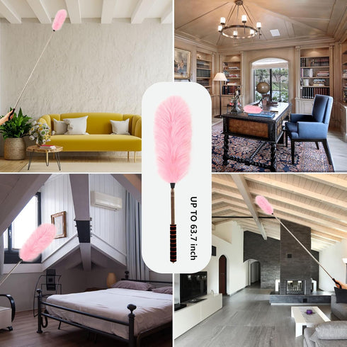 Lambs Wool Extendable Household Cleaning Duster 64" Wall Duster Cleaner with Stainless Steel Long Handle and Extension Pole for Cleaning High Ceil...
