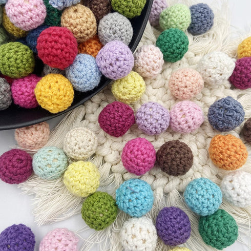 Wooden Crochet Beads 20mm 50pc Mix Color Beads DIY Accessories for Making Necklace Bracelet...