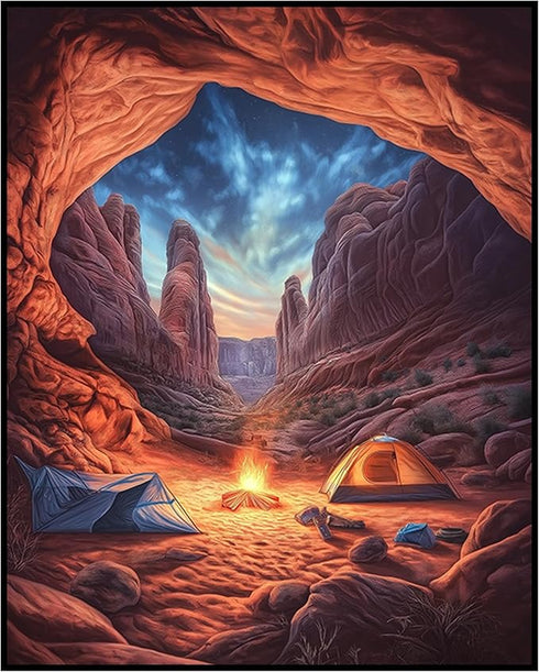 Posterizer 1 pcs-peaceful campsite set up under a rock arch 2-Landscape & Nature Art-Workplace & Office Art-Living Room Bedroom Decor- unframed wa...