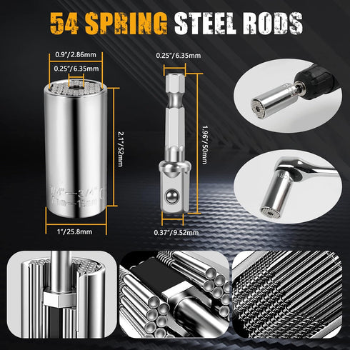 MulWark Super Universal Socket Tools Gifts for Men - (7-19 MM) Socket Set with Power Drill Adapter Gadgets for Men Women Birthday Gift for Dad Hus...