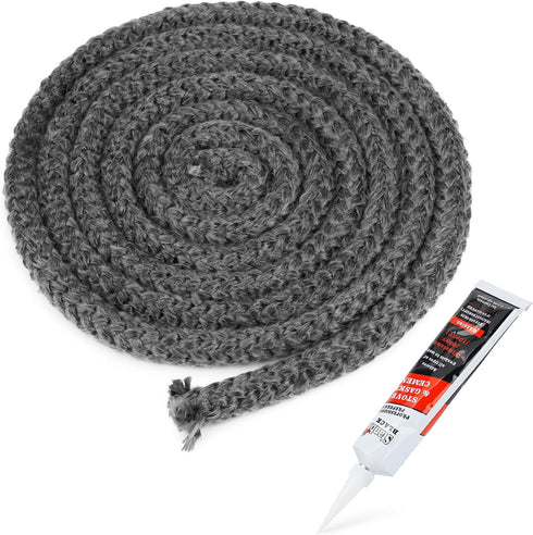 Stanbroil Wood Stove Gasket, 1/2" x 84" Graphite Impregnated Fiberglass Rope Seal and High-Temperature Cement Gasket Kit Replacement for Wood Stov...