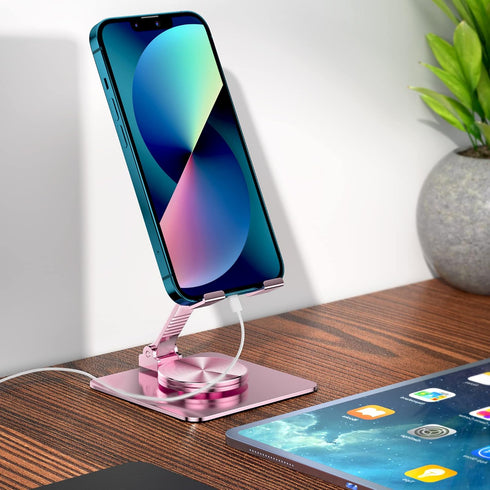 Rotatable Foldable Phone Stand for Desk, Fully Adjustable Desktop Holder Cradle Dock Compatible with iPhone 14 13 12 11 Pro Max Xr, Nintendo Switc...
