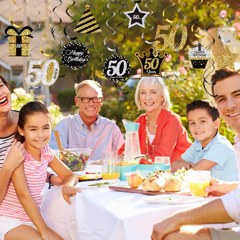 Blulu 50th Birthday Party Foil Hanging Swirls Decorations Ceiling Glitter Celebration 50th Hanging Swirls Cutouts Ornaments for Men Women 50 Years...
