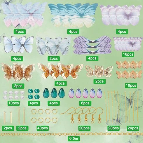SUNNYCLUE 1 Box DIY 10 Pairs Butterfly Wing Charms Filigree Butterflies Charms Earring Making Starter Kits Fabric Insect Wings Charm Faceted Glass...