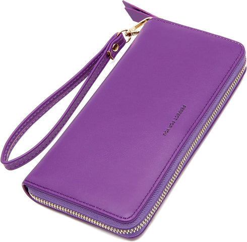 VOCUS Womens Wallet RFID Blocking Zip Around Wallet PU Leather Large Travel Long Purse Credit Card Holder with Wristlet...