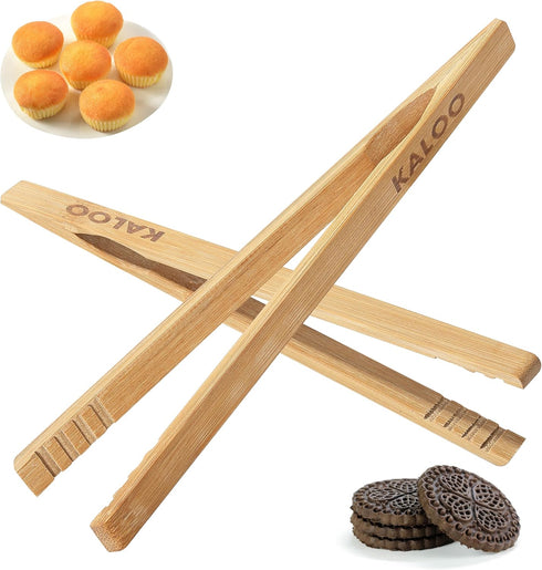 2PCS Reusable Toaster Tongs, Kaloo 8 inch Wooden Cooking Tong, Multipurpose Bamboo Tongs for Fruits, Bread, Pickles, cheese, Bacon, and Muffins...