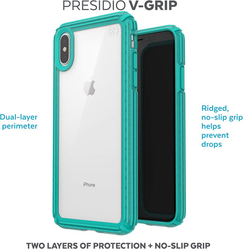 Speck Products Presidio V-Grip iPhone Xs Max Case, Clear/Caribbean Blue...