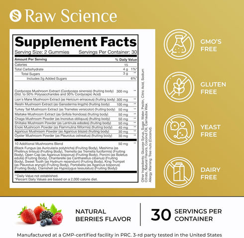 Mushrooms Complex Gummies with Lions Mane, Nootropic Brain Supplements for Memory & Focus: Lion's Mane, Cordyceps, Shiitake, Turkey Tail, Reishi, ...