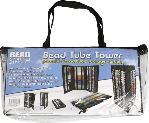 The Beadsmith Bead Tube Tower – Storage Unit – 8 x 16 inches, Folds Easily for Storage or Travel – Holds Large and Small Bead Tubes – Clear Zipper...