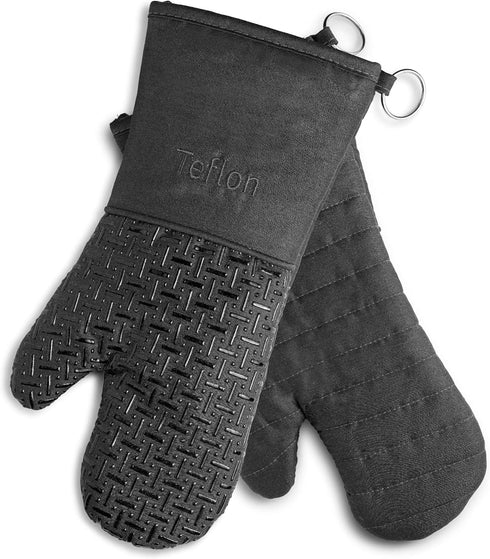 Xlnt Extra Long Oven Mitts (Black) | Teflon EcoElite Water Repellent | Heat Resistant for Oven Cooking, Grill & BBQ | Non Slip Gloves with Teflon ...