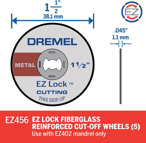 Dremel EZ456, 1 1/2-Inch (38.1 mm) Wheel Diameter, EZ - Lock™ Fiberglass Reinforced Cut-off Wheels, Rotary Tool Cutting Disc for metal cutting, 5 ...