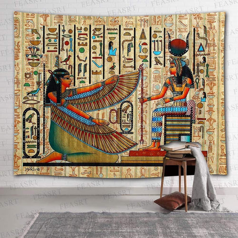 FEASRT Egyptian Gods Tapestry Ancient Hieroglyphic Tapestry Wall Hanging Tapestries for Home Bedroom Living Room Apartment Dorm Office Decor 80x60...