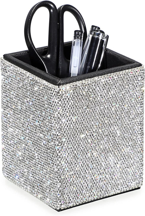 BTSKY Crystal Glitter Pen Holder for Desk Shiny Pencil Pot Holder Box Bling Rhinestone Pen Pencil Cup Organizer Decorative Makeup Brushes Holder G...