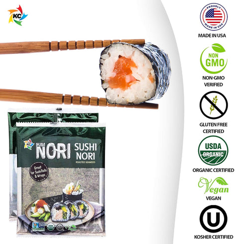 KIMNORI Sushi Nori Seaweed Sheets – 30 Full Size USDA Organic Yaki Roasted Rolls Wraps Snack 100% Natural Laver Gluten Free No MSG Non GMO Vegan K...