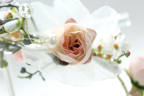 Vivivalue Pearl Flower Crown Floral Garland Headband Flower Halo Headpiece Hair Wreath Boho with Ribbon Party Wedding Festival Photos Pink...