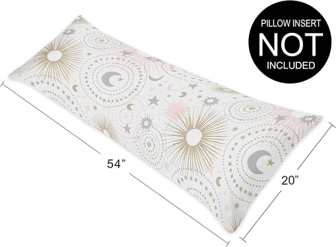 Sweet Jojo Designs Blush Pink, Gold, Grey and White Star and Moon Body Pillow Case Cover for Celestial Collection (Pillow Not Included)...