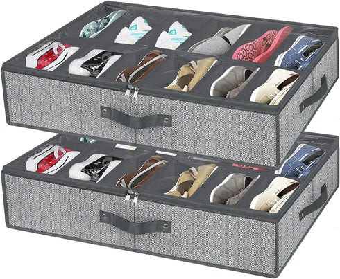 Under Bed Shoe Storage Organizer for Closet Fits 24 Pairs-Sturdy Underbed Shoe Containers Boxes Organizador De Zapatos with Clear Cover,Set of 2, ...
