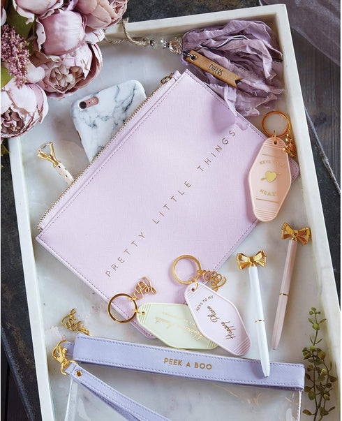 Santa Barbara Design Studio Keychain Lili + Delilah Small Gifts Vintage Motel Key Tag Key Ring, 3.5" Long, Happy Place (Lavender)...