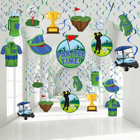 Clabby 41 Pcs Golf Party Decorations Swirls, Birthday Retirement Sports Theme Party Supplies Golf Cutouts Foil Hanging Swirls Ceiling Decor for Ki...