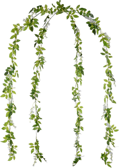 DearHouse 4Pcs 6.6Ft/Piece Artificial Flowers Silk Wisteria Garland Artificial Wisteria Vine Rattan Silk Hanging Flower for Home Garden Outdoor Ce...