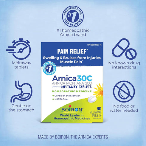 Arnica 30C Tablets for Pain Relief from Muscle Pain, Joint Soreness, Swelling from Injury or Bruises - 60 Count...