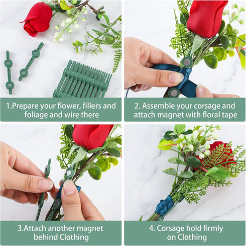 4 Pieces Elastic Pearl Wrist Bands and 15 Pairs Floral Boutonniere Magnets Corsage Brooches Magnet for Handmade Wedding Bride Boutonnieres Corsage...