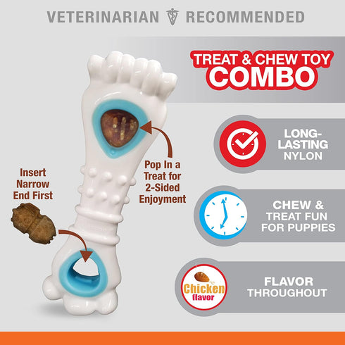 Nylabone Puppy Power Chew Knuckle Bone & Pop-In Puppy Treat Toy Combo Chicken Medium/Wolf (1 Count)...