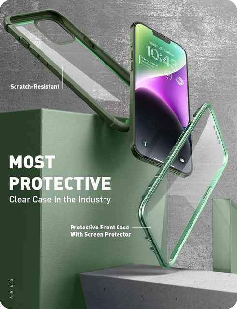 i-Blason iPhone 14 (2022) / iPhone 13 (2021) 6.1 Inch Case with Built-in Screen Protector, Transparent Back, Shockproof Airbags Bumper [Ares Serie...