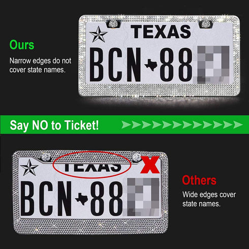 Tchipie 1 Pack Bling Rhinestone License Plate Frames, Bedazzled Sparkly Cute Diamond Car License Plate Frame, Glitter Crystal Tag Caps, Stainless ...