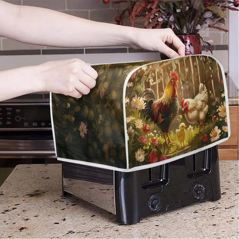 Rooster Toaster 2 Slice Cover Dust for Kitchen, Daisy Anti-Sputtering Bread Cover Washable Bread Maker Cover Dust Cover, Elastic Bread Toaster Cov...