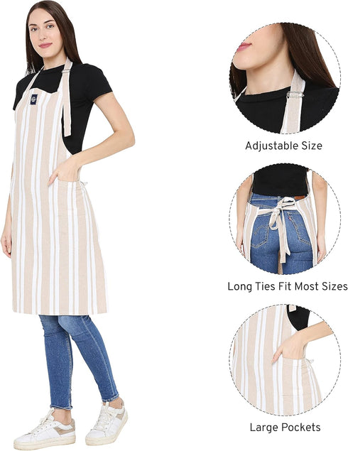 Encasa Chef Kitchen Apron for Men & Women | 27x33 in | Durable Cotton | 1 Pocket & 1 Towel Holder | Adjustable Strap and Waist Ties for Optimal Fi...