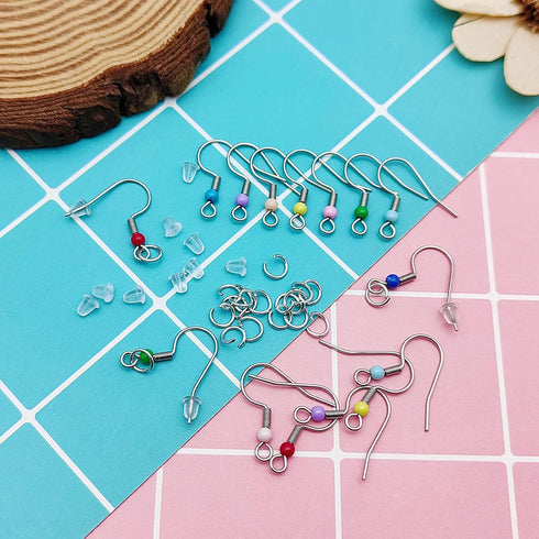 600Pcs Earring Hooks for Jewelry Making Stainless Steel French Earring Hooks Hypoallergenic Ear Wires Colorful Fish Hook Earrings with Earring Bac...