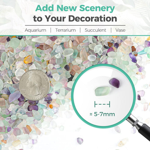 T4U Crystal Chips Stone Crushed Quartz Glass 1LB - Fluorite Tumbled Gravel Small Decorative Pebbles Bulk, Mini Polished Rocks Pieces for Crafts, V...