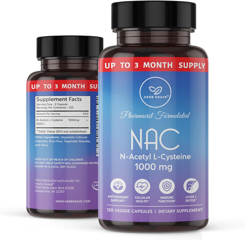 NAC Supplement N-Acetyl Cysteine 1000 mg, Amino Acid, Natural Antioxidant, Support for Liver, Lung, Immune System, Fertility | 120 N-Acetyl-L-Cyst...