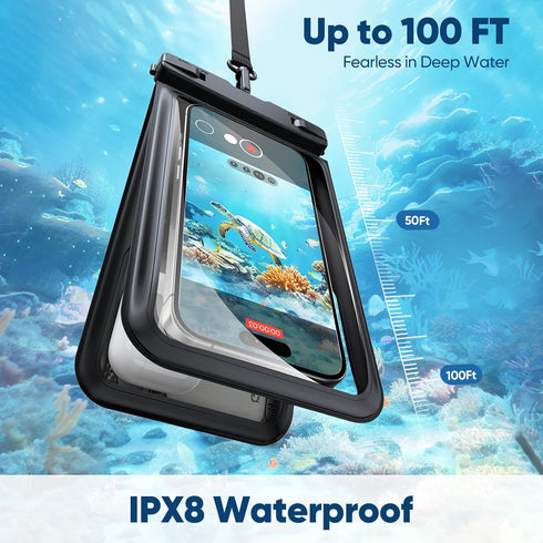 Waterproof Phone Pouch (2-Pack), BG02 IPX8 Double Storage Lanyard Waterproof Phone Case Compatible with iPhone 15 Pro Max, Samsung Galaxy S23 Ultr...