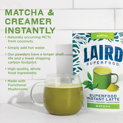 Laird Superfood Matcha Instant Latte with Adaptogens - Matcha Latte Green Tea Powder Packed with Antioxidants and Superfood Coconut Creamer - Glut...