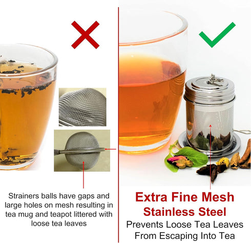 URBAN ESCAPE Tea Steeper For-Loose Tea Leaf (2 PACK-LARGE for Teapot/Kettle & SMALL for Mug/Cup 20oz) Tea Infuser Tea Diffuser Extra Fine Mesh Sta...