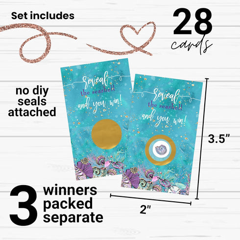 Elegant Seashell Scratch-Off Game Cards for Wedding, Shower, Retirement Parties, 28 Pack, Purple & Gold...