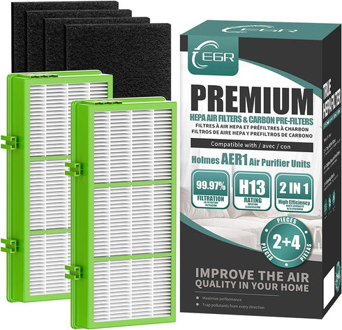 HAPF300AH Remover True HEPA Filter, EGR AER1 Filters Replacement for Holmes Air Purifier, Parts HAPF300AH-U4R & HAP242-NUC - 2 True HEPA + 4 Pre F...