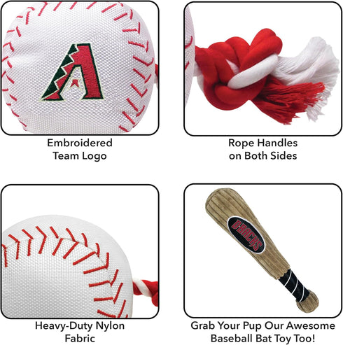 MLB ARIZONA DIAMONDBACKS Baseball Rope Toy for DOGS & CATS. Tough nylon, Sporty Baseball Design, Heavy-duty ropes with Inner SQUEAKER...