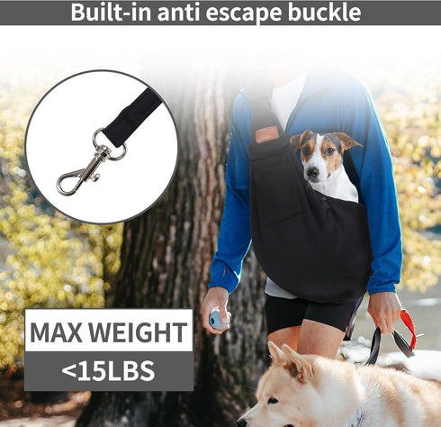 Small Pet Carrier Pouch Sling for Daily with Adjustable Strap Pocket Safety Buckle for Puppy Dog Papoose and Cat Kitten Black...