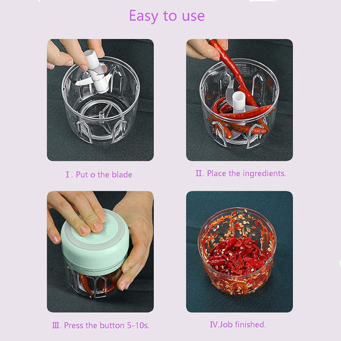 Electric Mini Food Chopper, Rechargable Small Food Processor for Garlic, Puree, Onion, Herb, Veggie, Ginger, Fruit Blender (250ml+100ml 2 cups, Gr...