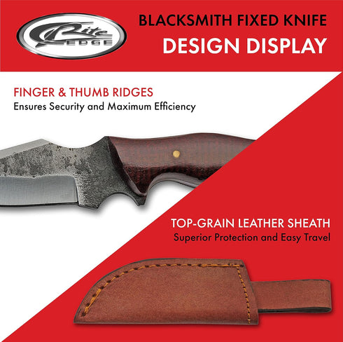 6.25" Fixed Blade Full-Tang Carbon Steel Blacksmith Style Outdoor Hunting/Skinning Knife with Sheath, Brown...